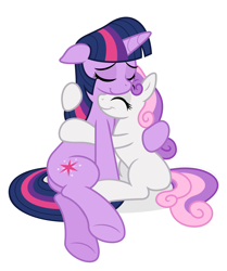 Size: 4185x5000 | Tagged: safe, artist:gsphere, artist:zutheskunk traces, sweetie belle, twilight sparkle, absurd resolution, cuddling, cute, simple background, snuggling, transparent background, vector