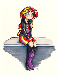 Size: 1650x2155 | Tagged: safe, artist:malimarthemage, sunset shimmer, equestria girls, rainbow rocks, human coloration, humanized, simple background, solo, style emulation, traditional art