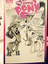 Size: 514x685 | Tagged: safe, artist:andypriceart, idw, dj pon-3, octavia melody, vinyl scratch, earth pony, pony, unicorn, alternate universe, andy you magnificent bastard, angry, comic cover, cover, eyes closed, female, floppy ears, glare, guitar, mare, open mouth, rocktavia, role reversal, traditional art, vinyl class, violin, yelling