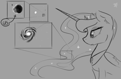 Size: 1280x842 | Tagged: safe, artist:darkflame75, princess luna, alicorn, pony, galaxy, hair, lunadoodle, micro, monochrome, solo, space, zoomed in