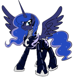 Size: 800x819 | Tagged: safe, artist:archeopony, princess luna, alicorn, pony, armor, blood, bruised, fantasy class, knight, simple background, smirk, solo, spread wings, transparent background, warrior