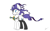 Size: 1920x1200 | Tagged: safe, artist:chef j, elusive, rarity, windy (g5), pony, unicorn, clothes, eyepatch, rule 63, scar, socks, solo, sword, sword rara, tail wrap, weapon