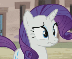Size: 370x307 | Tagged: safe, screencap, rarity, pony, unicorn, the cutie map, animated, disgusted, floppy ears, puffy cheeks, reaction, solo, starlight's village
