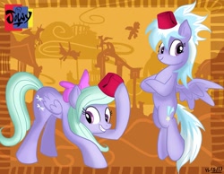 Size: 1589x1233 | Tagged: safe, artist:jowyb, cloudchaser, flitter, pegasus, pony, female, fez, hat, mare