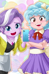 Size: 559x849 | Tagged: safe, artist:uotapo, edit, cozy glow, diamond tiara, equestria girls, cozybetes, cropped, cute, diamondbetes, duo, equestria girls-ified, iphone, pure concentrated unfiltered evil of the utmost potency, pure unfiltered evil