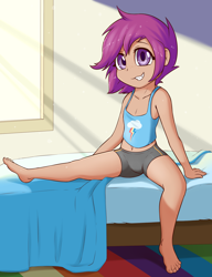 Size: 2000x2600 | Tagged: safe, artist:fearingfun, scootaloo, bed, clothes, female, humanized, solo