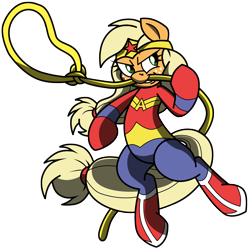 Size: 2400x2400 | Tagged: safe, artist:dfectivedvice, artist:pananovich, applejack, earth pony, pony, colored, crossover, lasso, simple background, solo, transparent background, wonder woman, wonderjack