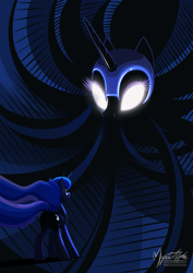 Size: 955x1351 | Tagged: safe, artist:mysticalpha, nightmare moon, princess luna, alicorn, pony, do princesses dream of magic sheep, female, glowing eyes, mare