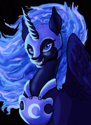 Size: 2126x2908 | Tagged: safe, artist:inverseskies, derpibooru import, nightmare moon, alicorn, pony, armor, cute little fangs, female, looking at you, mare, solo