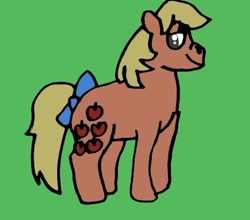 Size: 640x563 | Tagged: safe, artist:whistle blossom, applejack (g1), earth pony, pony, g1, autodesk sketchbook, bow, cute, digital art, female, g1 jackabetes, green background, looking at you, mare, simple background, standing, tail bow