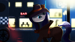 Size: 5000x2800 | Tagged: safe, artist:warfost, rarity, pony, unicorn, rarity investigates, detective, detective rarity, rain, solo, that was fast