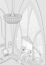 Size: 2142x3000 | Tagged: safe, artist:atlas-66, oc, oc only, pony, unicorn, fallout equestria, duo, female, filly, mare, monochrome