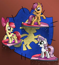 Size: 1818x2000 | Tagged: safe, artist:sirzi, apple bloom, scootaloo, sweetie belle, crusaders of the lost mark, cutie mark, cutie mark crusaders, hoverboard, the cmc's cutie marks