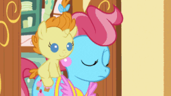 Size: 634x357 | Tagged: safe, screencap, cup cake, pumpkin cake, the one where pinkie pie knows, animated, cake family, copycat, cute, cute cake, foal, pumpkinbetes, reaction image, shhh, shush