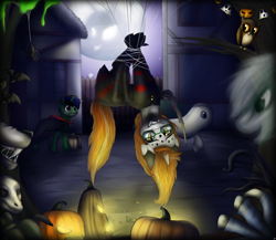 Size: 4600x4000 | Tagged: safe, artist:lupiarts, princess luna, oc, oc:lupi, oc:ruby stitch, oc:snoopy stallion, alicorn, pony, decoration, halloween, moon