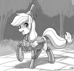 Size: 1000x972 | Tagged: safe, artist:johnjoseco, applejack, earth pony, pony, clothes, costume, female, grayscale, monochrome, sketch, the wizard of oz, tinman