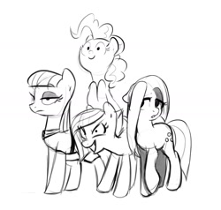 Size: 1616x1537 | Tagged: safe, artist:imalou, limestone pie, marble pie, maud pie, pinkie pie, earth pony, pony, hearthbreakers, cute, diapinkes, grayscale, limabetes, marblebetes, maudabetes, monochrome, pie sisters, sisters, sketch, that was fast