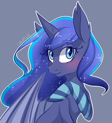 Size: 1964x2160 | Tagged: safe, artist:silbersternenlicht, princess luna, bat pony, pony, undead, vampire, vampony, bat ponified, blushing, clothes, fangs, lunabat, race swap, signature, smiling, socks, solo, striped socks