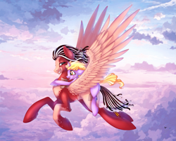 Size: 2261x1821 | Tagged: safe, artist:limreiart, dinky hooves, oc, oc:scrappy rug, pegasus, pony, flying