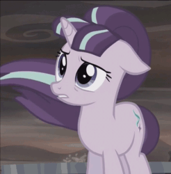 Size: 473x480 | Tagged: safe, screencap, starlight glimmer, pony, unicorn, the cutie re-mark, alternate timeline, animated, ashlands timeline, barren, eye shimmer, female, floppy ears, frown, gritted teeth, implied genocide, loop, mare, now you fucked up, post-apocalyptic, sad, sad face, sadlight glimmer, solo, this will end in tears, windswept mane, worried, you dun goofed