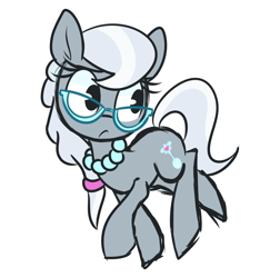 Size: 938x965 | Tagged: safe, artist:lilboulder, silver spoon, earth pony, pony, cute, female, filly, glasses, necklace, pearl necklace, simple background, solo, white background, wide eyes