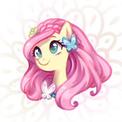 Size: 800x800 | Tagged: safe, artist:jumblehorse, fluttershy, pegasus, pony, alternate hairstyle, cute, female, green eyes, mare, pink hair, shyabetes, smiling, solo