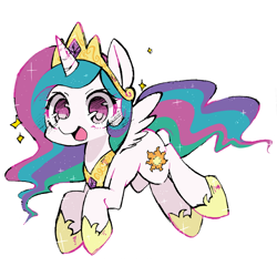 Size: 800x800 | Tagged: safe, artist:katuhira_rinmi, princess celestia, alicorn, pony, cute, cutelestia, horseshoes, shoes, simple background, sparkle, white background, wide eyes