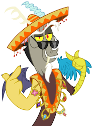 Size: 3706x4997 | Tagged: safe, artist:mickeymonster, artist:zutheskunk traces, discord, draconequus, .svg available, clothes, costume, discordlicious, elements of harmony, lidded eyes, looking at you, pointing, poncho, simple background, solo, sombrero, sombrero charro, swag, transparent background, vector, vector trace