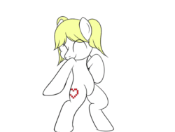 Size: 640x480 | Tagged: safe, artist:trash anon, oc, oc only, oc:philia, pony, animated, bipedal, blonde, blonde mane, cute, cutie mark, dancing, eyes closed, female, filly, hooves to the chest, hopping, ocbetes, pigtails, smiling