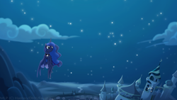 Size: 1920x1080 | Tagged: safe, artist:lionheartcartoon, princess luna, alicorn, pony, flying, night, solo, wallpaper