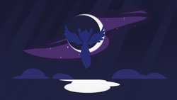Size: 1920x1080 | Tagged: safe, artist:dotrook, princess luna, alicorn, pony, backlighting, female, flying, hooves, horn, lineless, mare, minimalist, moon, moon work, silhouette, solo, spread wings, wallpaper, wings
