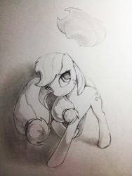 Size: 600x800 | Tagged: safe, artist:murphylaw4me, applejack, earth pony, pony, grayscale, monochrome, sketch, solo, traditional art