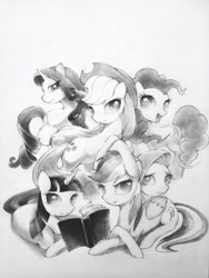 Size: 2448x3264 | Tagged: safe, artist:murphylaw4me, applejack, fluttershy, pinkie pie, rainbow dash, rarity, twilight sparkle, earth pony, pegasus, pony, unicorn, grayscale, mane six, sketch, traditional art