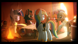 Size: 4001x2250 | Tagged: safe, artist:gign-3208, rainbow dash, twilight sparkle, twilight sparkle (alicorn), oc, alicorn, pegasus, pony, armor, clothes, female, fire, mare, saddle, soldier, tack, uniform, war