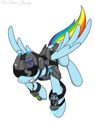 Size: 641x823 | Tagged: safe, artist:sandwich-anomaly, rainbow dash, pegasus, pony, allied nations, armor, command and conquer, crossover, cryocopter, female, grin, helmet, mare, red alert, red alert 3, simple background, smiling, solo, white background