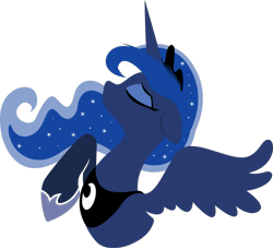 Size: 1185x1080 | Tagged: safe, artist:rariedash, princess luna, alicorn, pony, bust, eyes closed, female, floppy ears, hooves, horn, lineless, mare, profile, raised hoof, simple background, solo, spread wings, transparent background, wings