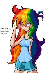 Size: 609x958 | Tagged: safe, artist:kurus22, rainbow dash, humanized, sleepy, solo