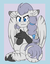 Size: 2735x3450 | Tagged: safe, artist:twisted-sketch, oc, oc only, oc:zerstörer, oc:zulu, hippogriff, original species, boi, leonine tail, meme, solo, talons, unshorn fetlocks, zebragriff, zerb