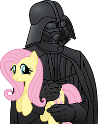 Size: 1000x1256 | Tagged: safe, artist:pony-paint, fluttershy, human, pony, crossover, cute, darth vader, holding a pony, show accurate, shyabetes, simple background, star wars, transparent background