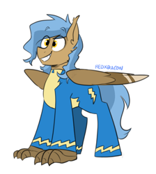 Size: 680x758 | Tagged: safe, artist:redxbacon, oc, oc only, oc:skyhawk, hippogriff, clothes, male, offspring, parent:oc:delta dart, parent:oc:rewind, parents:oc x oc, smiling, solo, stallion, talons, uniform, wonderbolts uniform