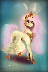 Size: 1280x1921 | Tagged: safe, artist:das_leben, princess celestia, alicorn, pony, princess molestia, smirk, solo, spread wings