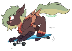 Size: 711x499 | Tagged: safe, artist:redxbacon, oc, oc:terracotta, hippogriff, chest feathers, freckles, grabby boi, skateboard, talons, tongue out