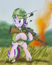 Size: 1018x1280 | Tagged: safe, artist:buckweiser, starlight glimmer, pony, unicorn, female, m14, solo, uh-1 iroquois, vietnam war