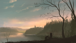 Size: 1920x1080 | Tagged: dead source, safe, artist:shamanguli, pony, unicorn, forest, lake, pond, scenery, scenery porn, solo