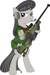 Size: 980x1451 | Tagged: safe, artist:buckweiser, artist:shysolid, octavia melody, earth pony, pony, arctic warfare, bipedal, female, gun, hooves, mare, optical sight, rifle, simple background, sniper rifle, solo, transparent background, weapon