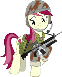 Size: 6000x7468 | Tagged: safe, artist:buckweiser, artist:rainbowrage12, roseluck, absurd resolution, ar15, elcan, gun, rifle, simple background, soldier, solo, transparent background, weapon