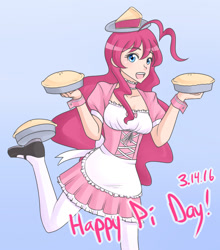 Size: 1280x1456 | Tagged: safe, artist:jonfawkes, pinkie pie, human, food, humanized, open mouth, pi, pi day, pie, solo