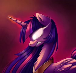 Size: 1600x1530 | Tagged: safe, artist:magnaluna, twilight sparkle, twilight sparkle (alicorn), alicorn, pony, angry, chest fluff, crying, fangs, female, fluffy, glare, glowing eyes, gritted teeth, immortality blues, mare, older, rage, regalia, solo