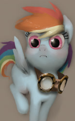 Size: 768x1240 | Tagged: safe, artist:ciyunhe, rainbow dash, pegasus, pony, cute, goggles, looking at you, solo