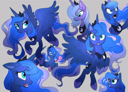 Size: 2876x2075 | Tagged: safe, artist:shira-hedgie, princess luna, alicorn, pony, :o, angry, cute, expressions, eyes closed, female, lunabetes, mare, multeity, nintendo ds, open mouth, pixiv, prone, s1 luna, smiling, spread wings